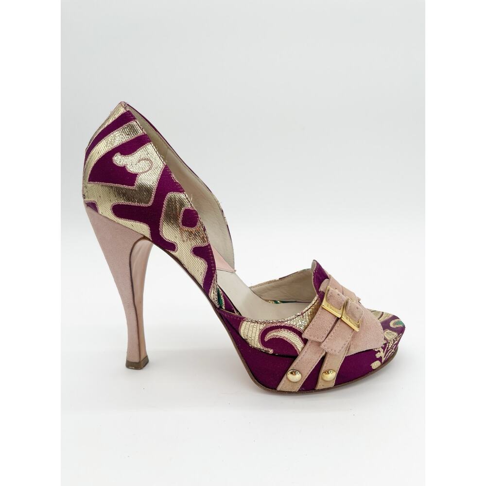 Christian Dior Vintage Y2K Metallic Brocade D'Orsay Platform Pumps Heels EU 38 - Picture 2 of 13